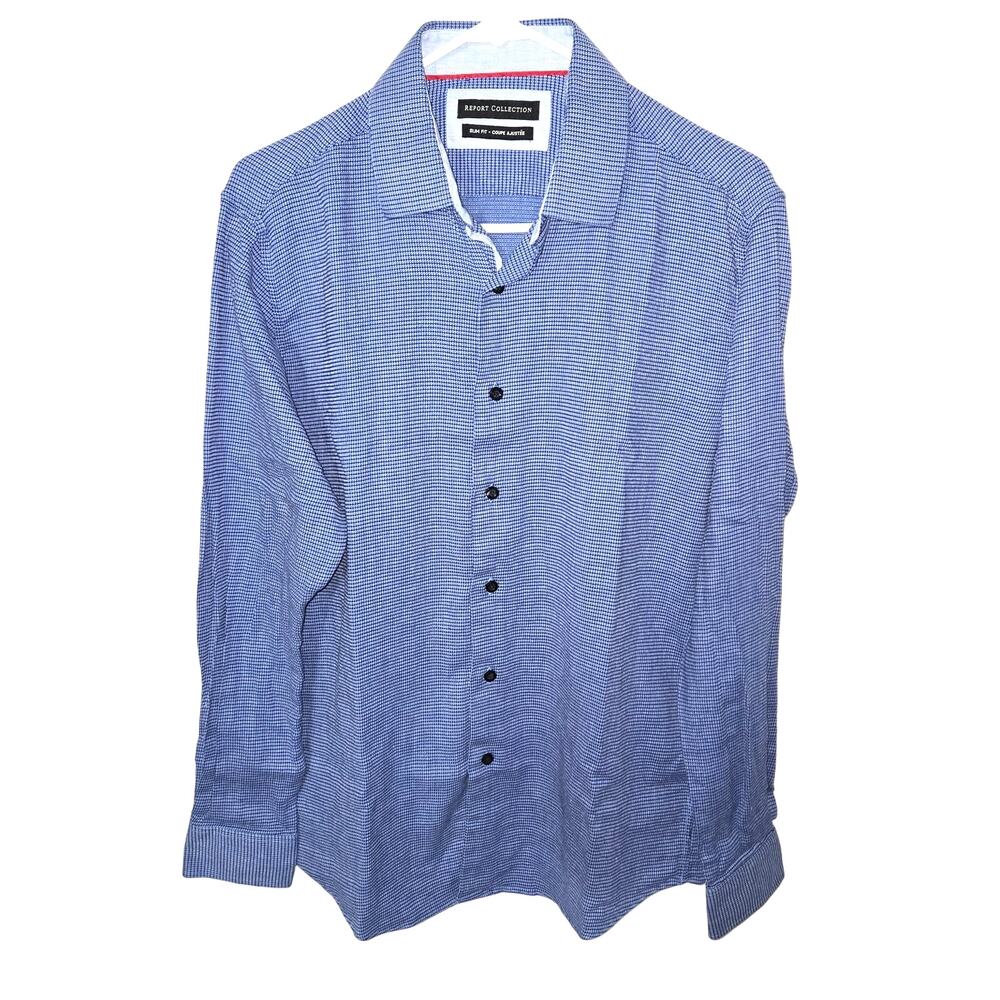 Report Collection Size 34/35 Men's Blue Long Sleeve Slim Fit Dress Shirt